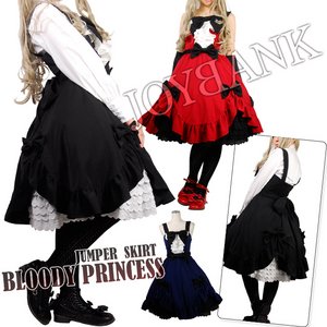 ブラックリボン★お嬢様系クラシカルジャンパースカート☆【ドール/ドレス/クリスマス/ハロウィン/イベント/仮装/パーティ/コスプレ/コスチューム/衣装】01000530 Lサイズ/ネイビー