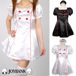 赤ボタン★シンプルなサテンナースコスチューム【ハロウィン/仮装/イベント/コスプレ/コスチューム/職業/制服/衣装】01000663 Mサイズ ホワイト