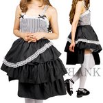 ストライプ＆カットフリル★ツーピースドレス【ダンス衣装/舞踏会/イベント/仮装/パーティ/ハロウィン/クリスマス/ロリータ/コスプレ/コスチューム/衣装】01000613 Sサイズ