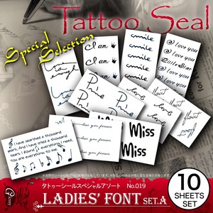 タトゥーシールスペシャルアソートNo.019 『LADIES' FONT set.A(GM-019)』 人気のデザインを10種類セレクト