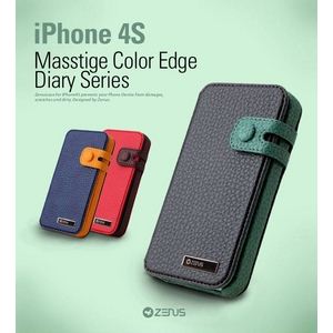 Z421i4SiPHONE4^4S Masstige Italian PU Color Edge Diary J[hP[Xt Royal Navy摜1