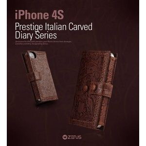 Z447i4SiPHONE4^4S yC^AVRvz Italian Carved Leather Diary BLACK CHOCOLATE J[hP[XtIII摜1