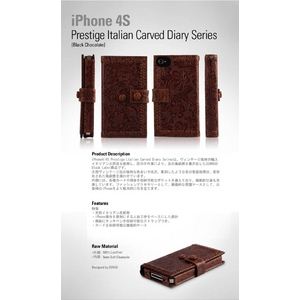 Z447i4SiPHONE4^4S yC^AVRvz Italian Carved Leather Diary BLACK CHOCOLATE J[hP[XtIII摜3XV