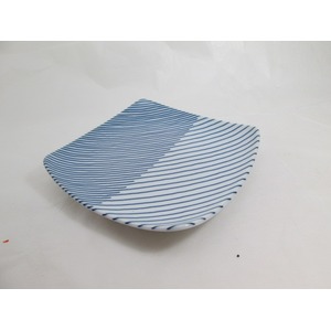 【まとめ買い】白山陶器 重ね縞 反角中皿 16.5×16.5cm 3枚組