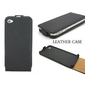 iPhone4S/4Stylish Black LEATHER CASE摜1