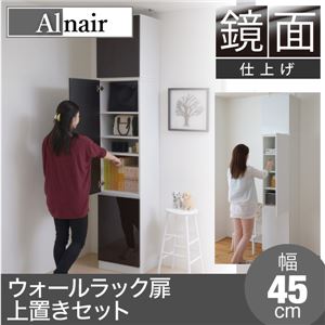 Alnair 鏡面ウォールラック 扉 45cm幅 上置きセット FAL-0009SET-DB ダークブラウン