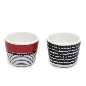 marimekko（マリメッコ） SIIRTOLAPUUTARHA EGG CUP 2 PCS 65804 193 white／black／red 手描き風ドットデザイン エッグスタンドカップ 2個セット
