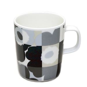 marimekko（マリメッコ） 67304 990 black／grey RUUTU-UNIKKO MUG ウニッコ柄×チェック マグカップ 250ml