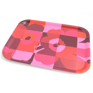 marimekko（マリメッコ） 67489 330 red／pink RUUTU-UNIKKO Plywood TRAY 27X20m トレイ キッチントレー