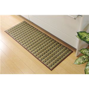キッチンマット 270 い草ドット柄 ブラウン 『ドロップ』 約60×270cm （裏面：滑りにくい加工）