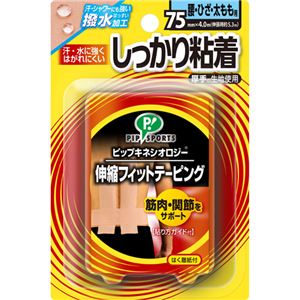 （まとめ買い）キネシオロジー 伸縮フィットテーピング しっかり粘着 腰・ひざ・太もも用 75mm×4.0m×2セット