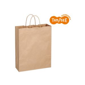 （まとめ）TANOSEE 手提袋 丸紐 茶無地・大 50枚入×6パック
