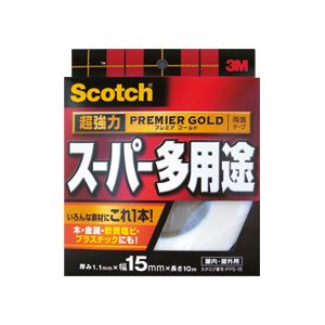 （まとめ）スコッチ 超強力両面テープ プレミアゴールド （スーパー多用途）15mm×10m 10巻