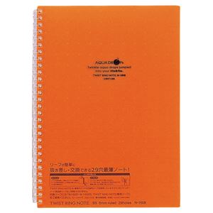（まとめ） リヒトラブ AQUA DROPs ツイストリング・ノート セミB5 29穴 B罫 30枚 橙 N-1608-4 1冊 【×15セット】