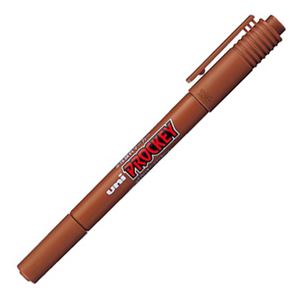 （まとめ） 三菱鉛筆 水性マーカー プロッキー 細字丸芯+極細 茶 PM120T.21 1本 【×50セット】