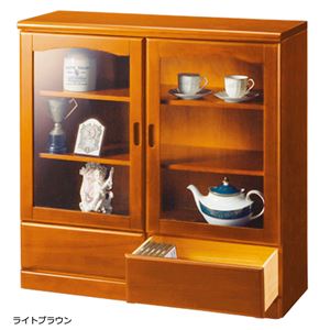 ガラス扉付きサイドボード 木製(天然木) 【2： 幅90cm/2杯】 ライトブラウン 