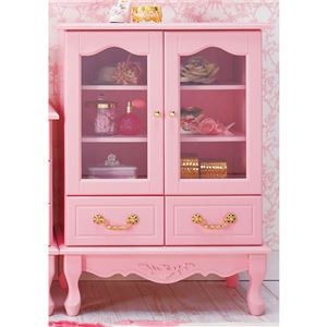 ガラス扉付きチェスト/ミルキーピンクプリンセス猫足家具 【2：キャビネット】 木製