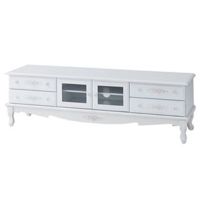 テレビ台/テレビボード (ピュアホワイトアンティーク飾り家具) 【幅150cm】 木製 アンティーク調/猫足