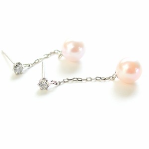 プラチナ 7mmあこや真珠 0.2ct 天然ダイヤモンドチェーンピアス パールピアス