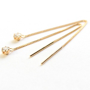 18金 イエローゴールド 0.1ct ダイヤモンドピアスショート アメリカンチェーンピアス