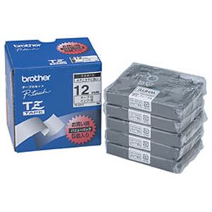ブラザー（BROTHER） ピータッチ用TZeテープ お徳用5個パック 白に黒文字 12mm