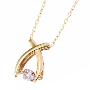 ダイヤモンドペンダント/ネックレス 一粒  K18 イエローゴールド 0.08ct ダンシングストーン ダイヤモンドスウィングネックレス 揺れるダイヤが輝きを増す☆ リボンモチーフ 揺れる ダイヤ