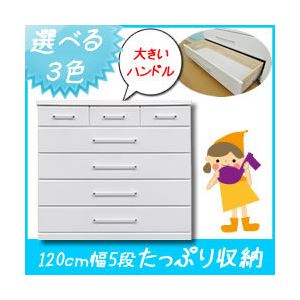 大容量 収納ローチェスト/タンス収納家具 幅120cm 5段 （カラー：ホワイト） 【日本製/完成品】