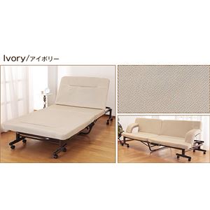 折りたたみソファーベッド ［シングルサイズ］ スチール キャスター付き アイボリー 【完成品】
