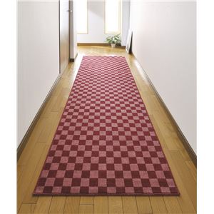 国産格子柄キッチンマット レッド 50×180cm