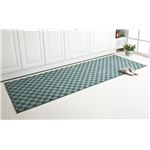 国産格子柄キッチンマット グリーン 50×180cm