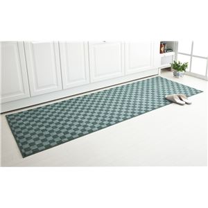 国産格子柄キッチンマット グリーン 80×240cm
