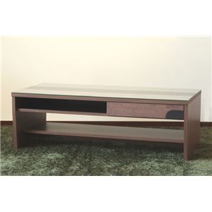 リビングテーブル(ローテーブル) 木製/強化ガラス天板 幅105cm×奥行50cm 棚板/引き出し付き ブラウン 【日本製】