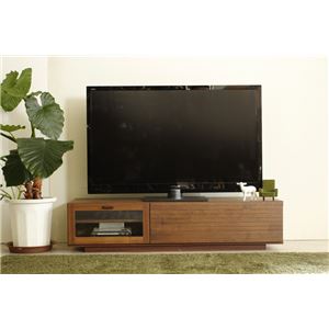 ローボード(テレビ台/テレビボード) 木製 幅130cm 引き出し収納/フラップ扉付き ブラウン 【日本製】