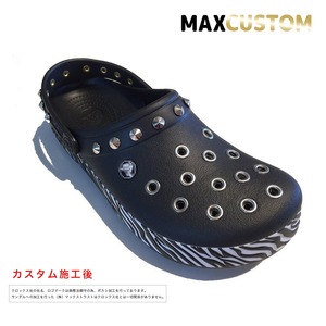 クロックス 改 アニマルゼブラ パンク カスタム ブラック 黒 crocs 改 crocband animal clog クロッグ サンダル【クロカスタム】 22cm(M4/W6)