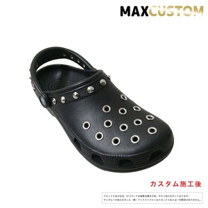 クロックス 改 パンク カスタム 黒 crocs 改 クラシック（ケイマン） ブラック クロッグ サンダル【クロカスタム】 24cm(M6/W8)