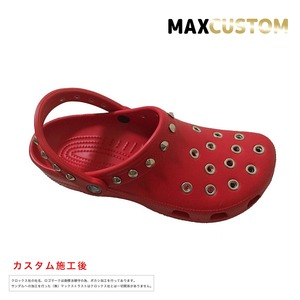 クロックス パンク カスタム 赤 crocs 改 クラシック（ケイマン） レッド クロッグ サンダル【クロカスタム】 23cm(M5/W7)