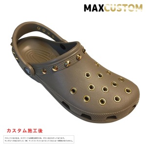 クロックス パンク カスタム 純金メッキ加工 茶 カーキ crocs custom クラシック（ケイマン） クロッグ サンダル【クロカスタム】 27cm(M9/W11)