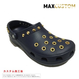 クロックス パンク カスタム 純金メッキ加工 濃紺 ネイビー crocs custom クラシック（ケイマン） クロッグ サンダル【クロカスタム】 27cm(M9/W11)