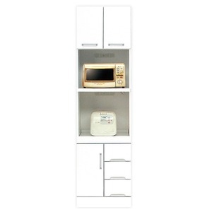 ハイタイプレンジボード 【幅50cm】 可動棚/耐震ラッチ/二口コンセント付き 日本製 ホワイト(白) 【完成品】【開梱設置】